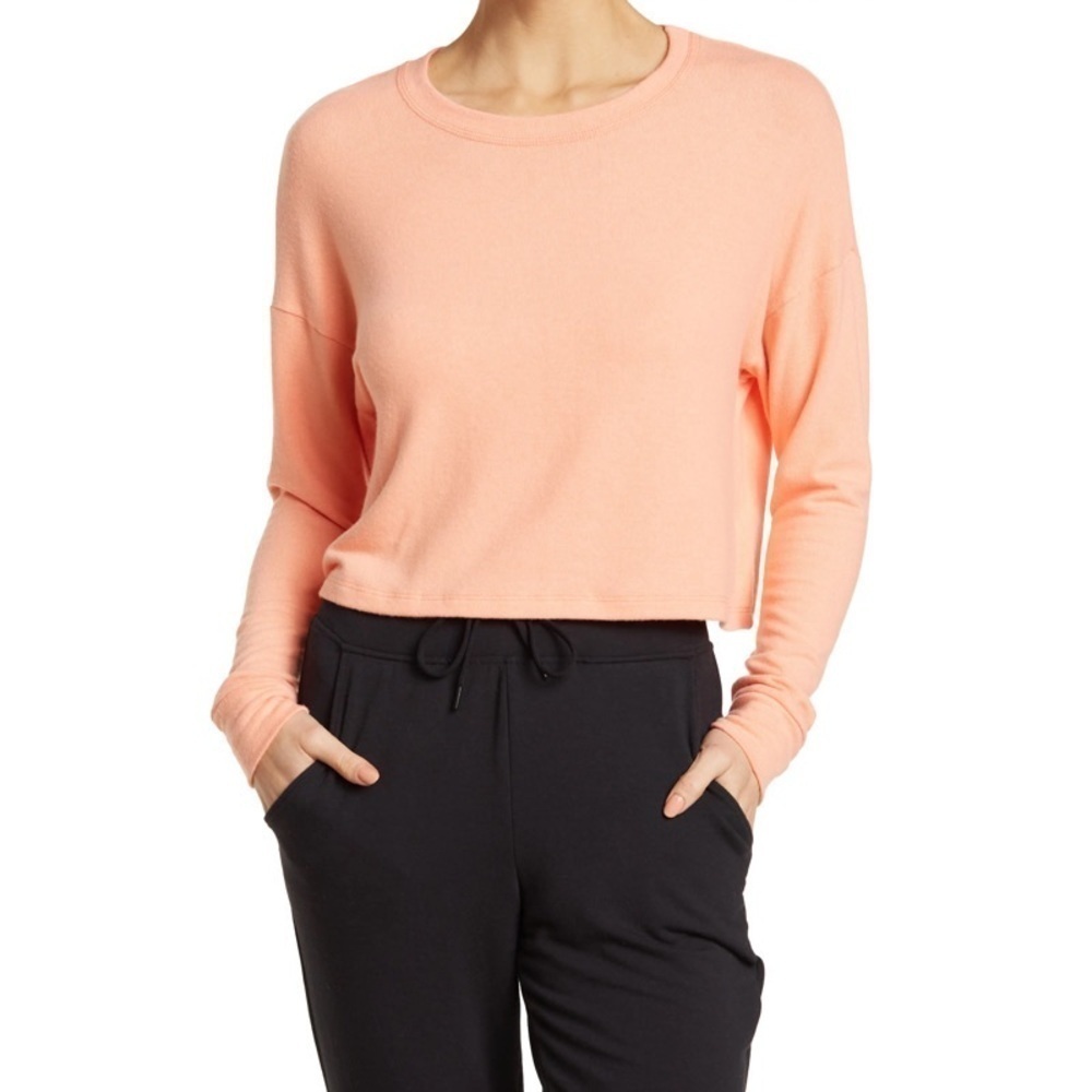 NEW BEYOND YOGA Brushed Up Crop Sweatshirt in Sunset Peach